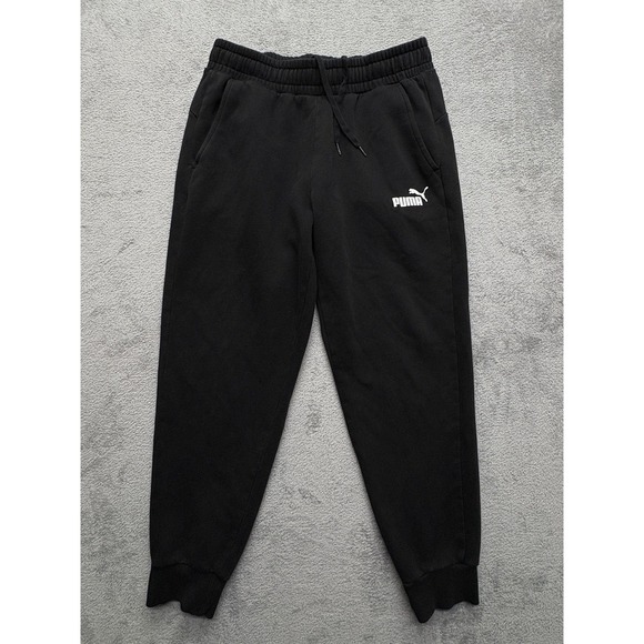 Puma Pants Mens Large Black Fleece Joggers Sweatpants Cuffed Style 586714-01 - Picture 1 of 9